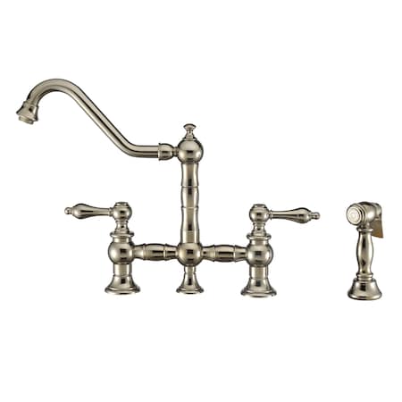 Whitehaus Bridge Faucet W/ Long Traditional Swivel Spout, Lvr Handles And Brass S WHKBTLV3-9201-NT-PN